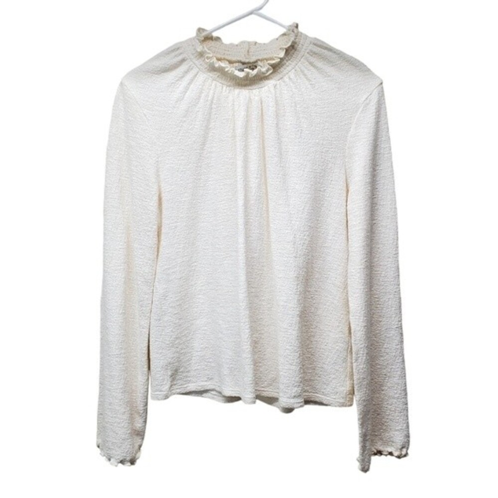 MADEWELL Texture & Thread Cream Ruffle Neck Long Sleeve Top Size M - Picture 2 of 9